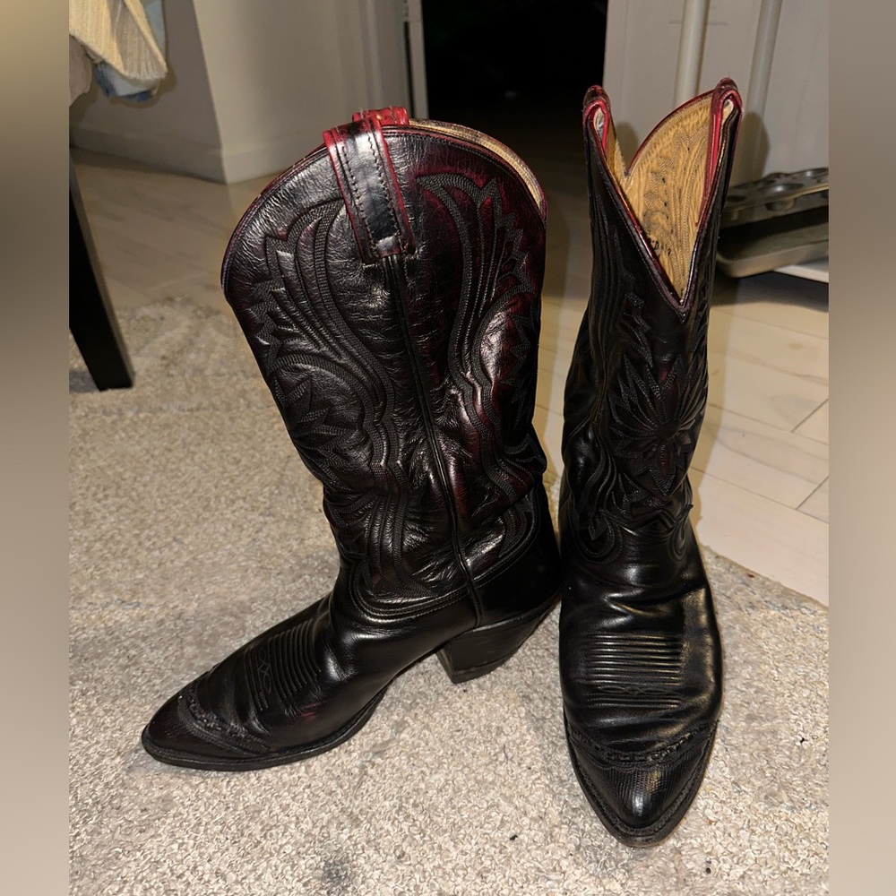 Tony Lama Leather and Lizard Wingtip cowboy boots size 9D
